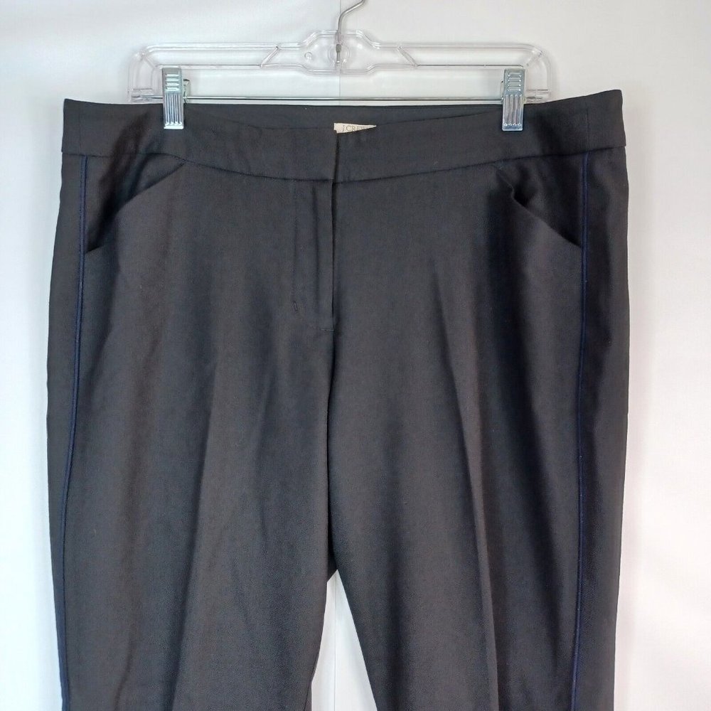 J Crew Womens Bi Stretch Wool Blend Side Stripe Trousers Black w Pockets size 14 - Picture 3 of 13